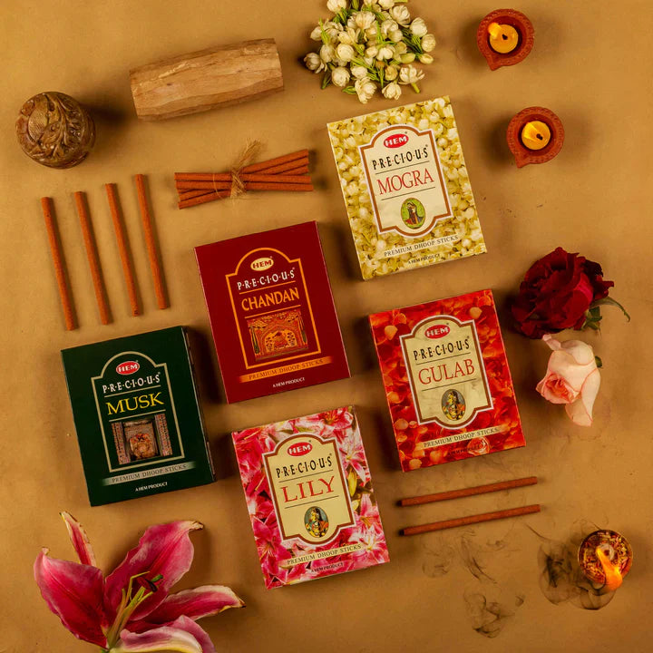 HEM Precious 5 Assorted Incense Dhoop Sticks - Pack of 5 (60g Each)